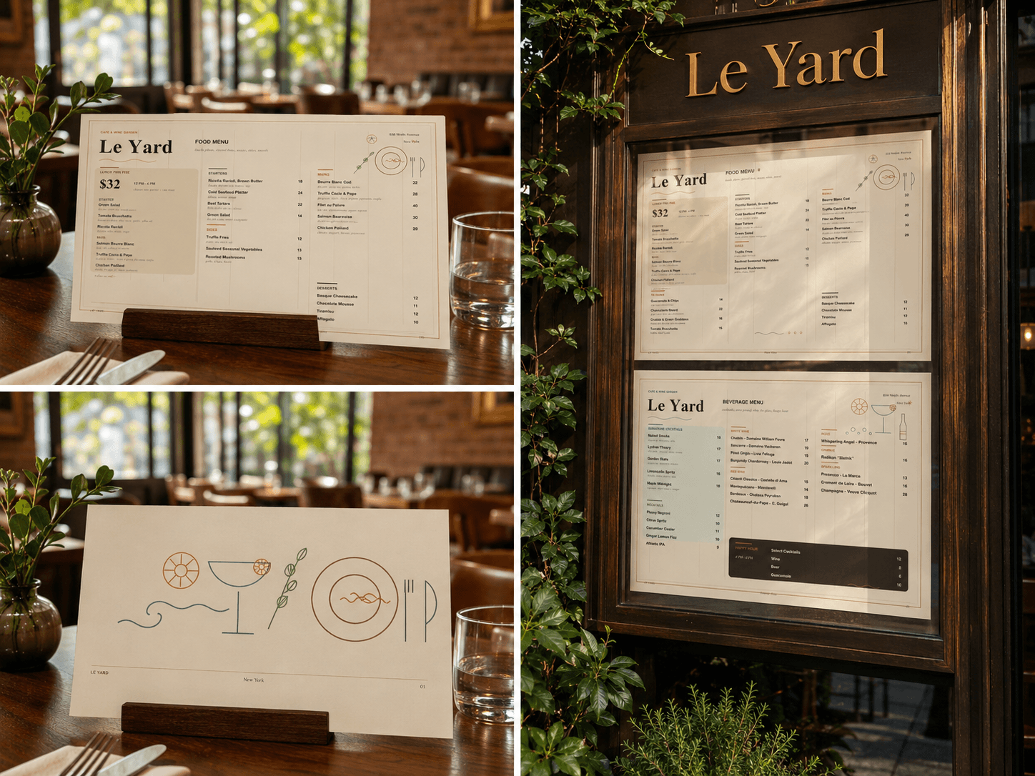 Le Yard menus and the restaurant menu case