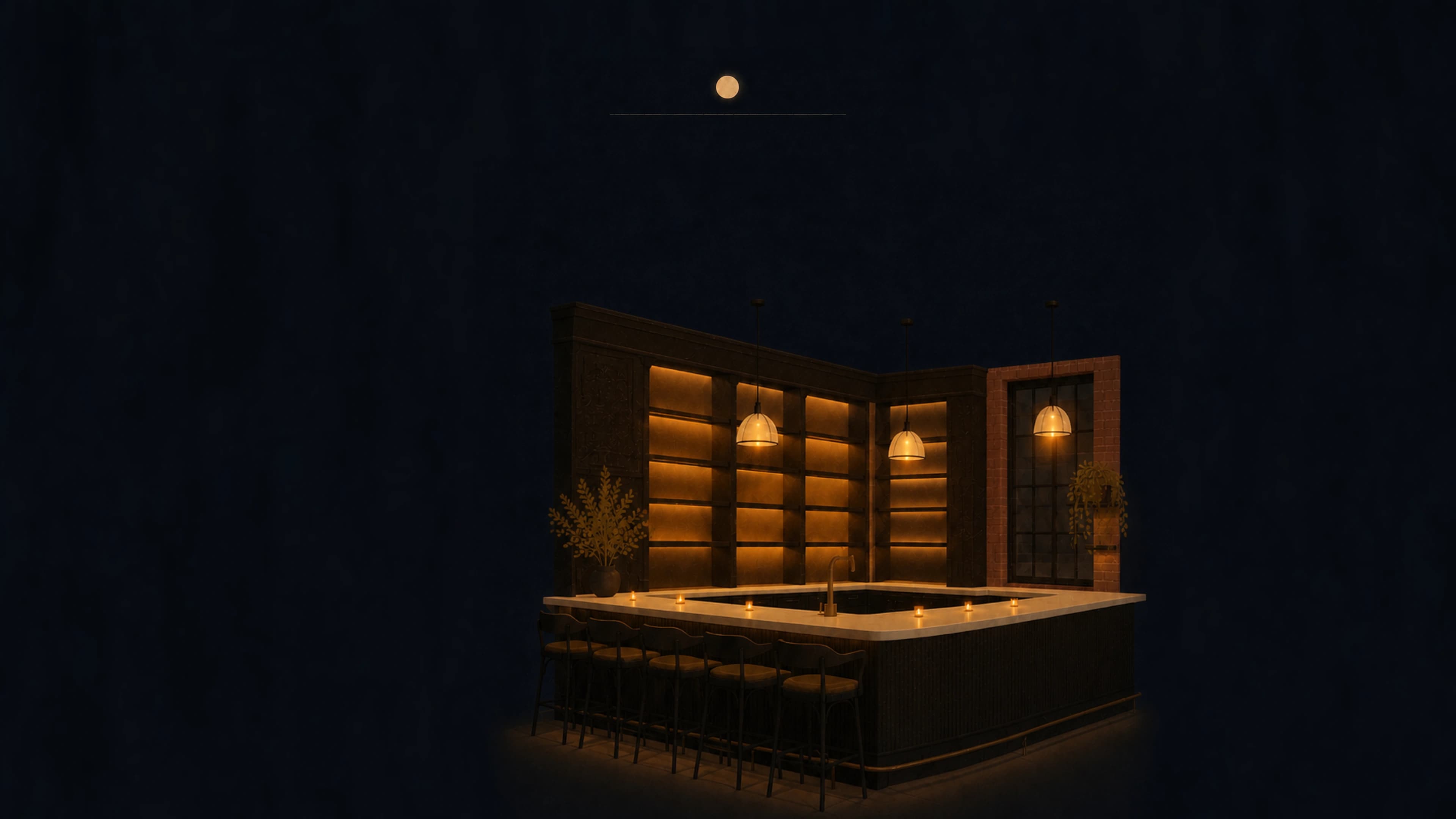 Illustration of Le Yard's planned bar after dark