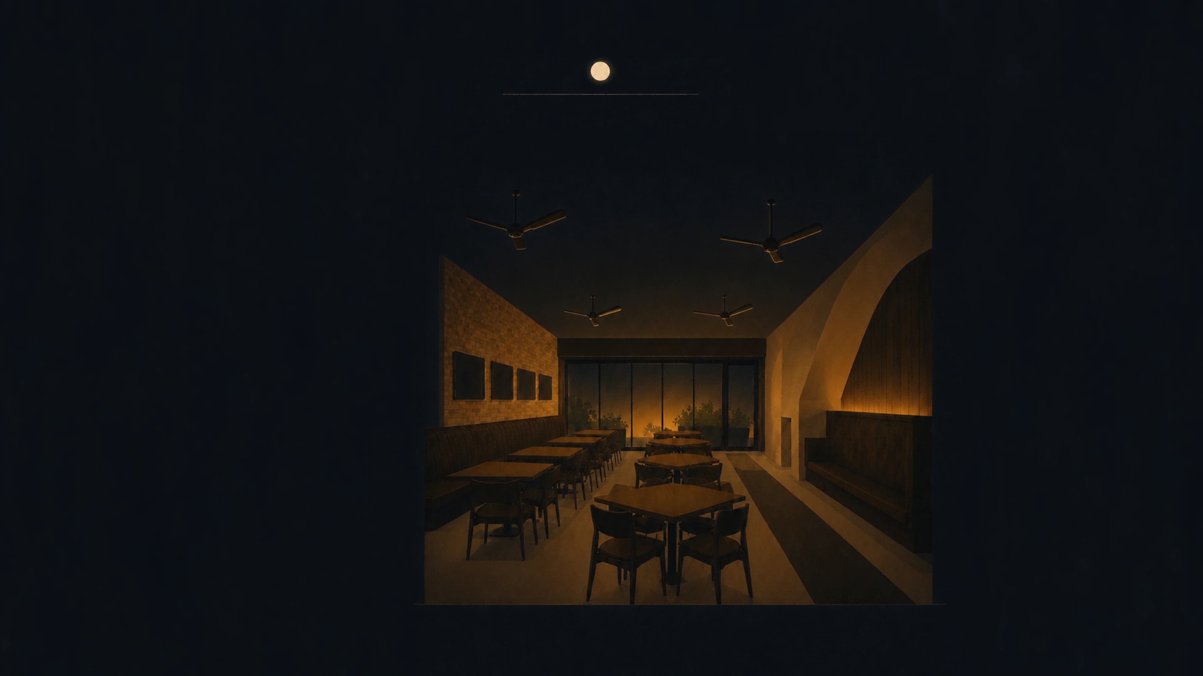 Illustration of Le Yard's planned dining room at night